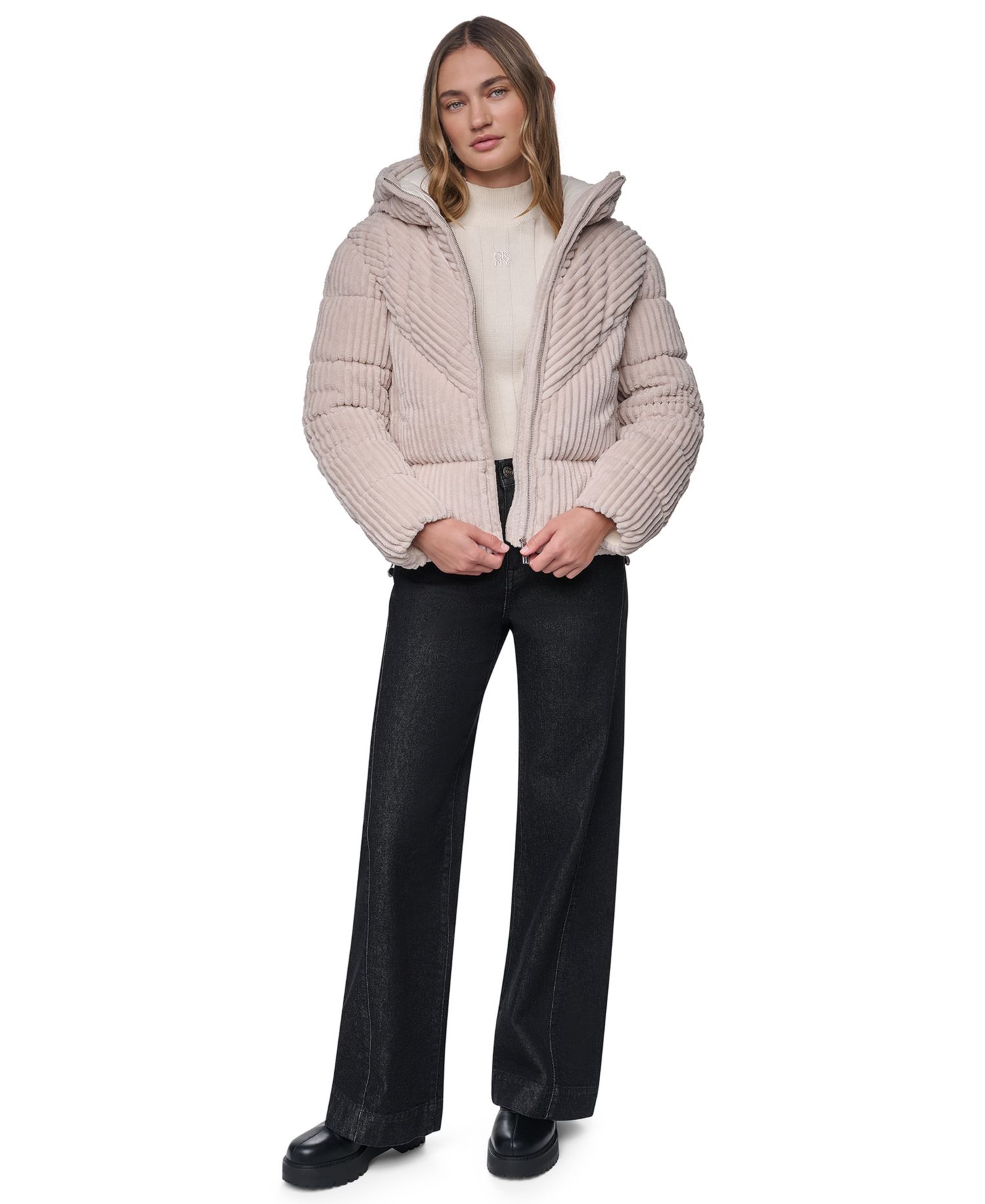Women's Hooded Corduroy Puffer Jacket