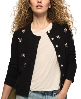 Women's Floral-Embroidered Long-Sleeve Cardigan
