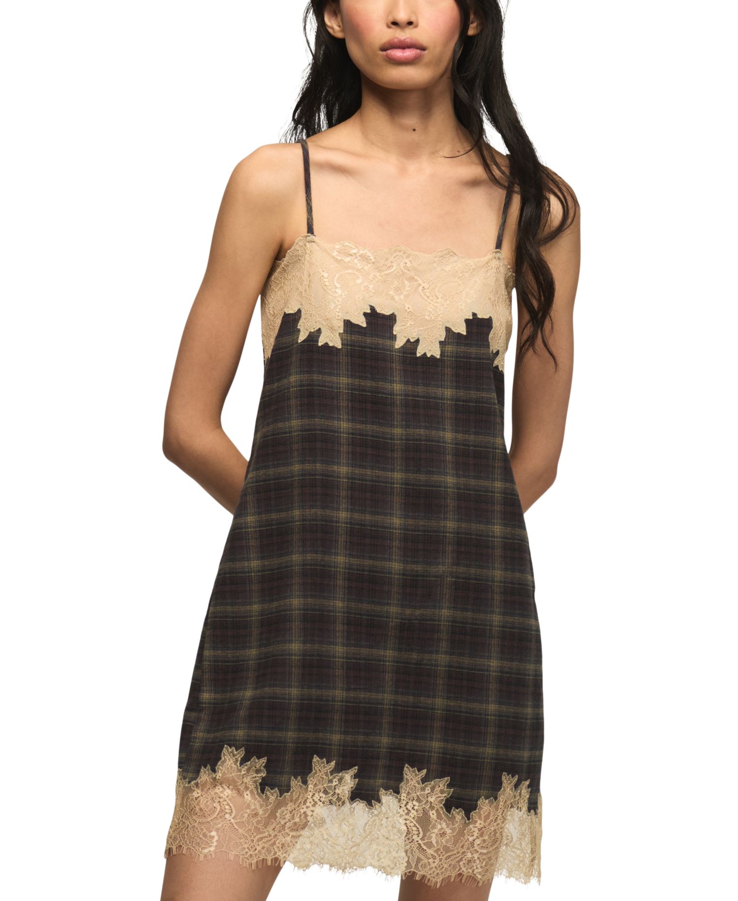 Women's Plaid Square-Neck Mini Dress