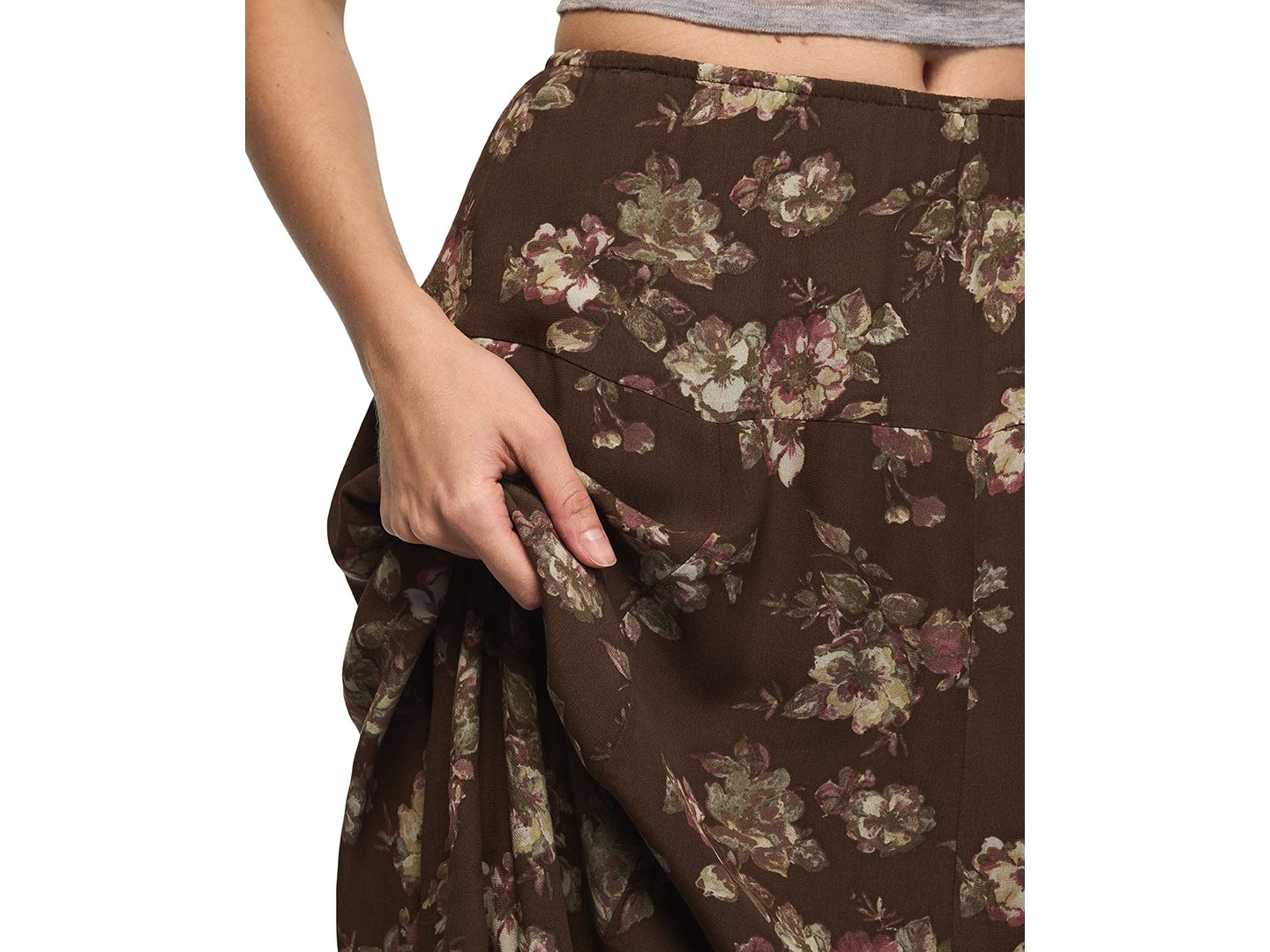 Женская юбка Lucky Brand Floral Drop Waist Maxi, цвет: Серо-коричневый с принтом — фото 4