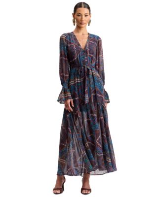 Women's Plunging V-Neck Long-Sleeve Maxi Dress