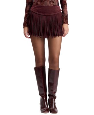 Women's Curved Yoke Fringe Mini Skirt