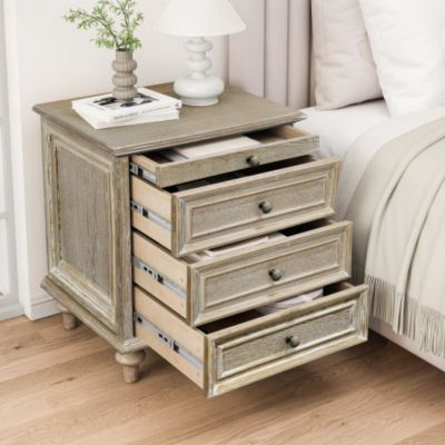 Farmhouse Nightstand with 4 Drawers, Pull-Out Tray and Storage