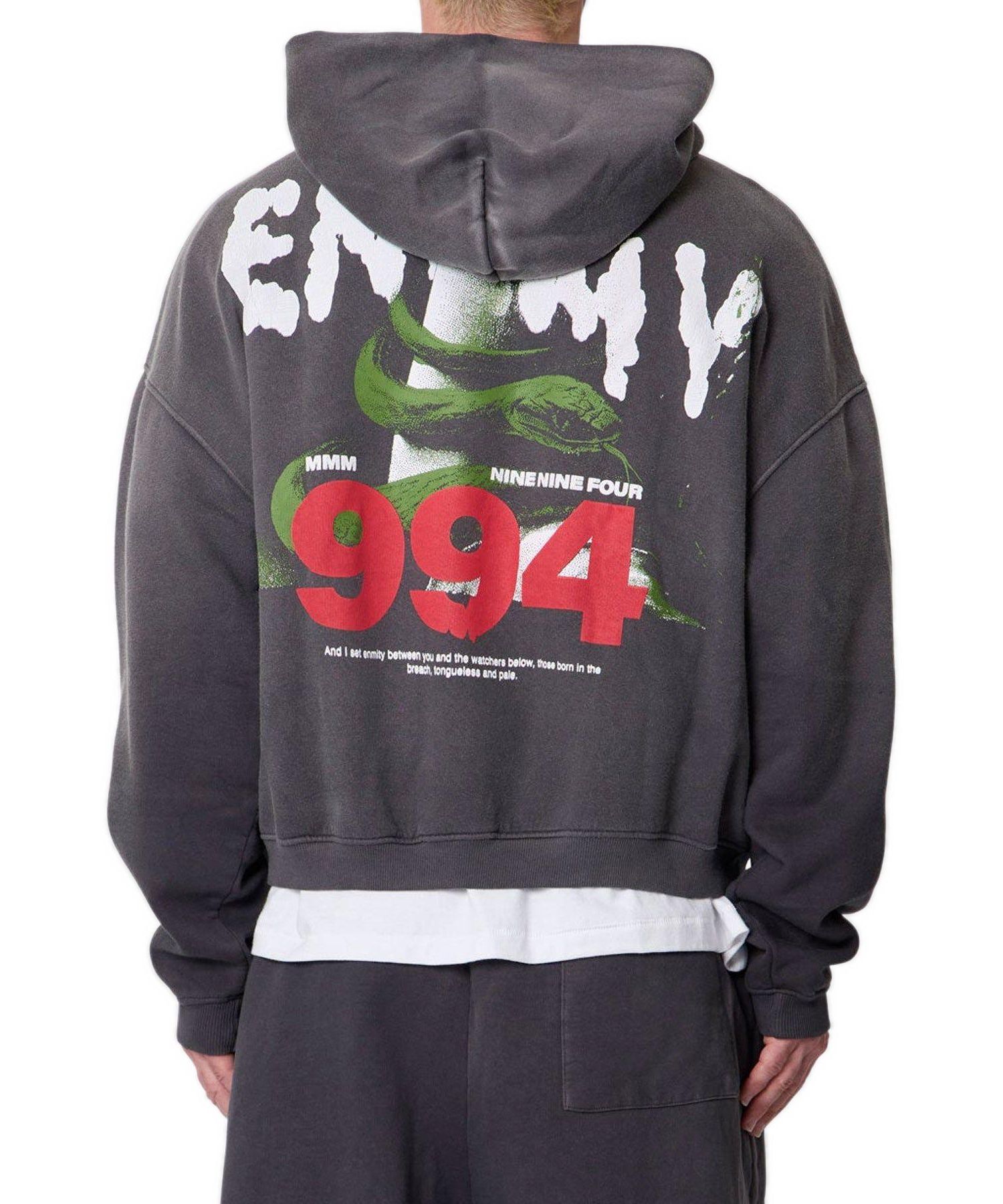Men's Enemy Graphic Oversized Cropped Hoodie