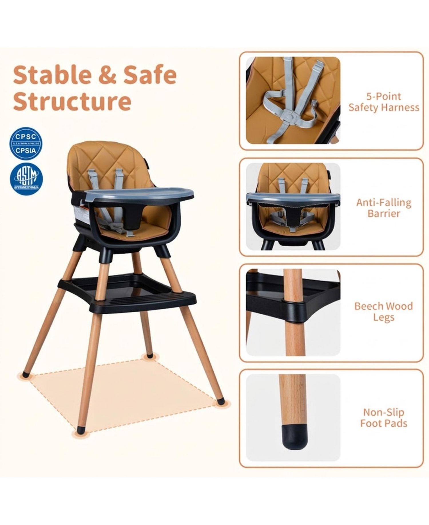 9-in-1 Convertible Baby High Chair with Storage Box and Wood Legs