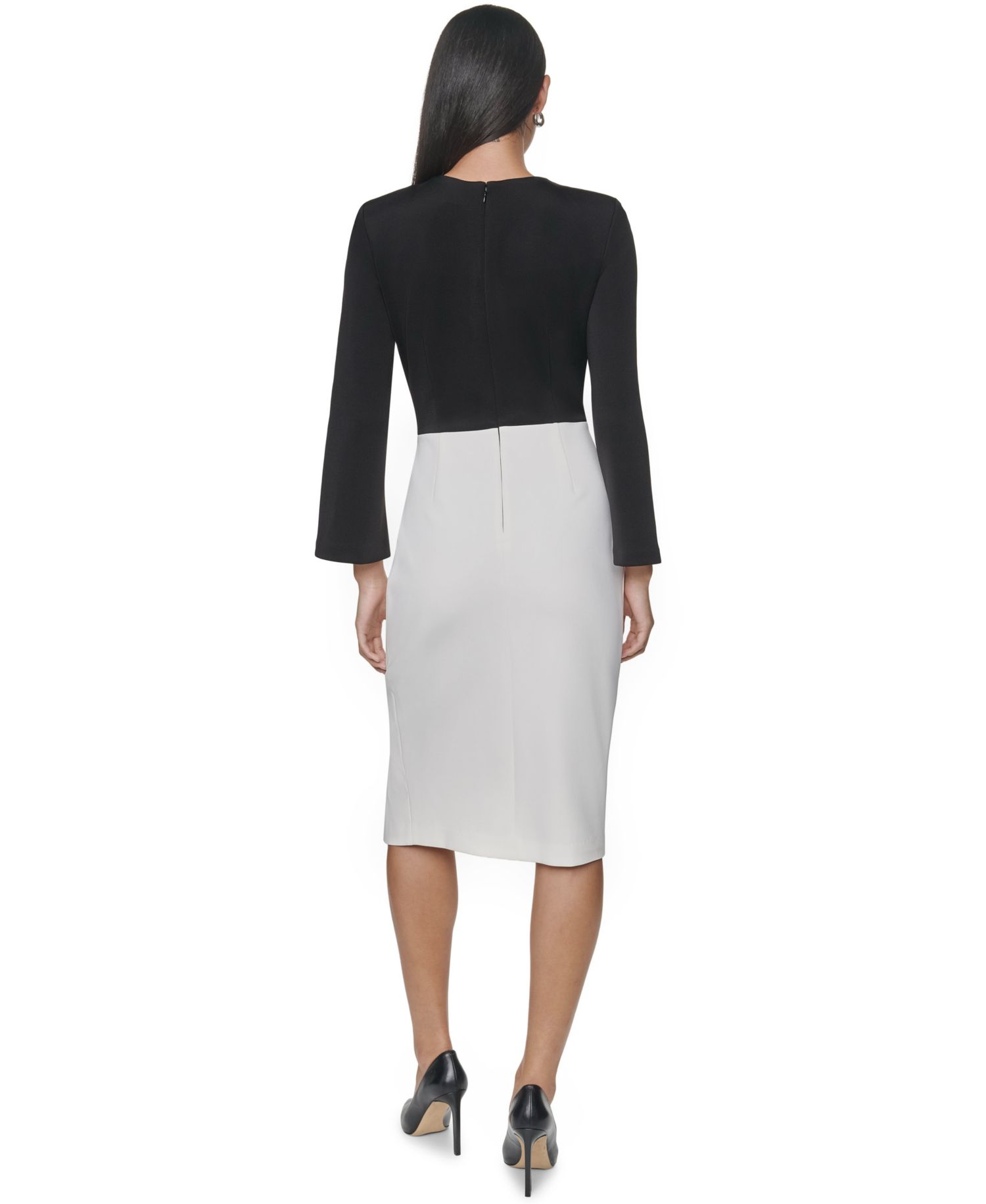 Women's Colorblock Rhinestone Bell-Sleeve Midi Dress
