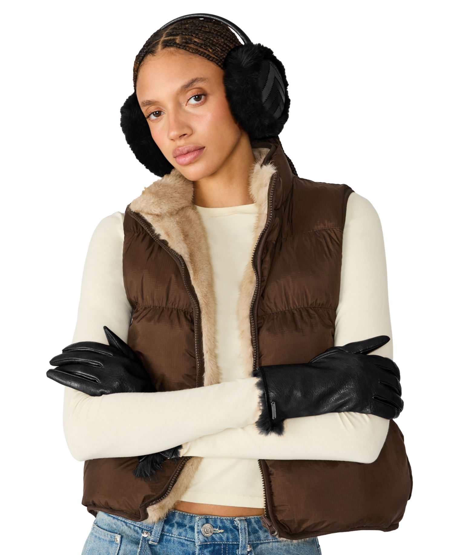 Women's Patchwork Earmuffs & Gloves, 2-Piece Set
