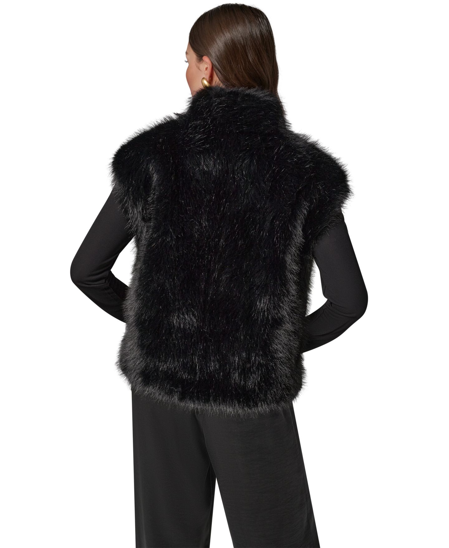 Женская куртка Donna Karan New York Petite Faux Fur Sleeveless Lined Vest, цвет: Чёрный — фото 9