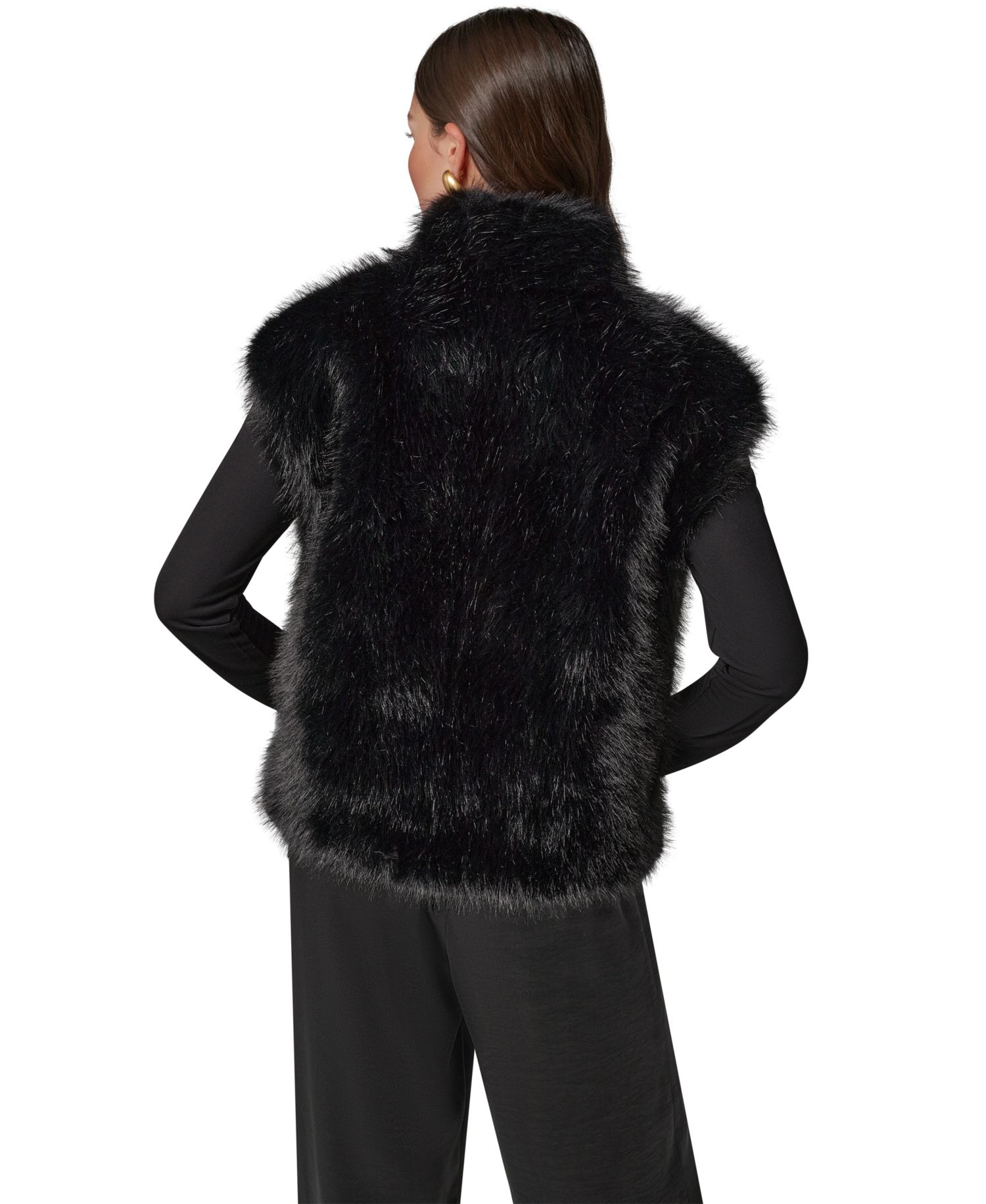 Petite Faux Fur Sleeveless Collared Vest