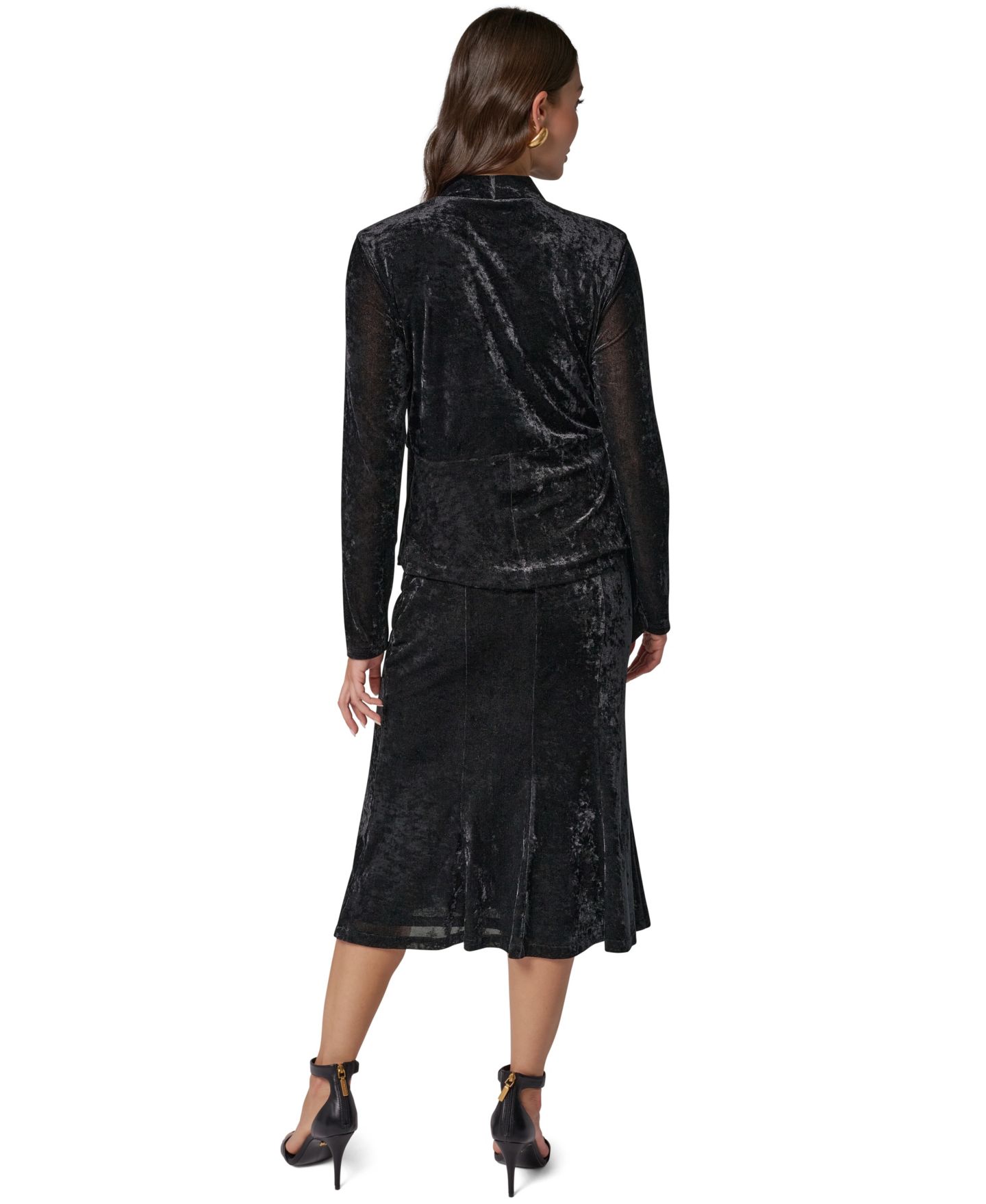 Женский бархатный топ Donna Karan New York с запахом и длинным рукавом, цвет: Чёрный — фото 13