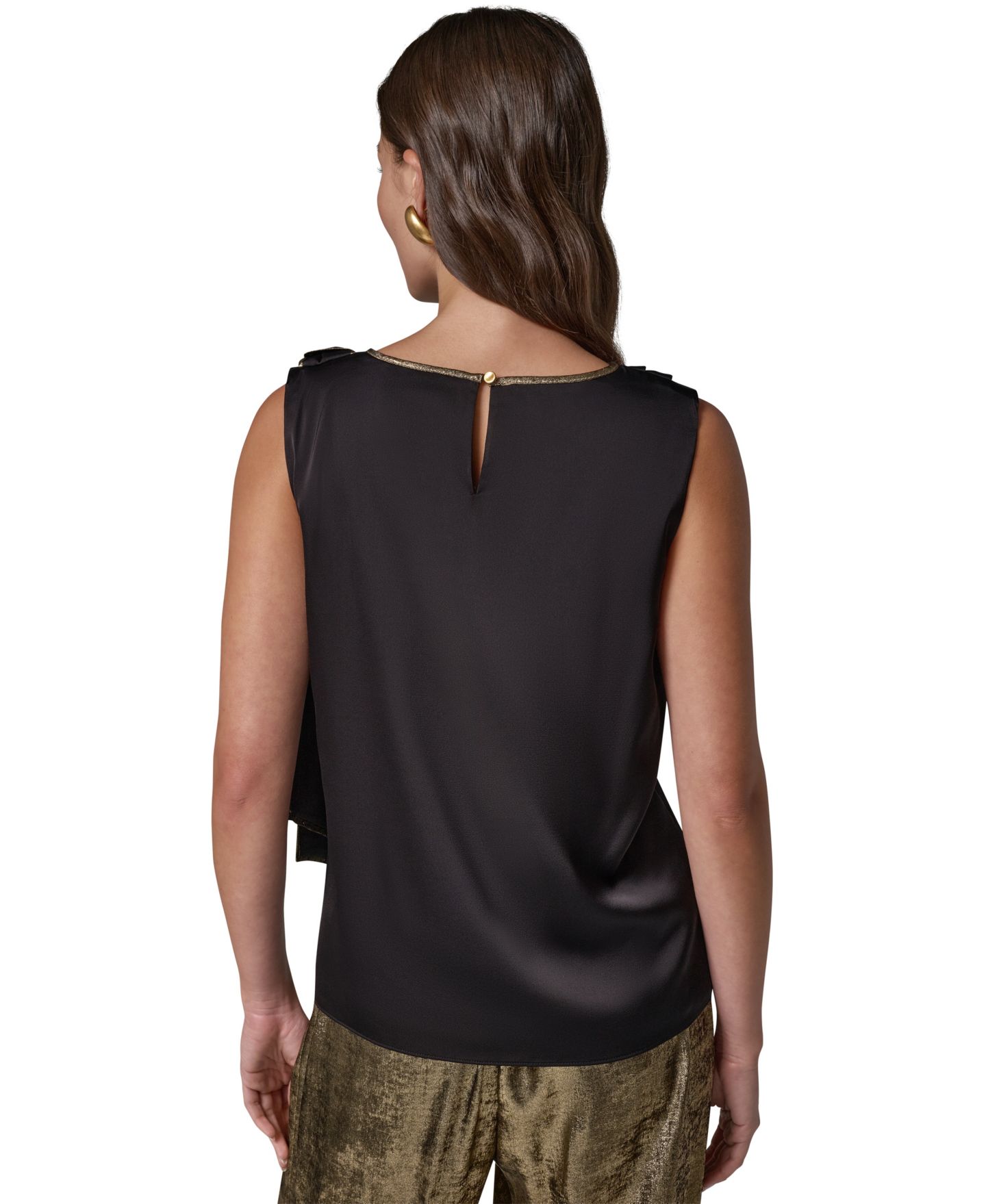 Женская атласная блузка Donna Karan New York с вырезом-лодочкой, для невысоких, цвет: Чёрный / Золотой — фото 8