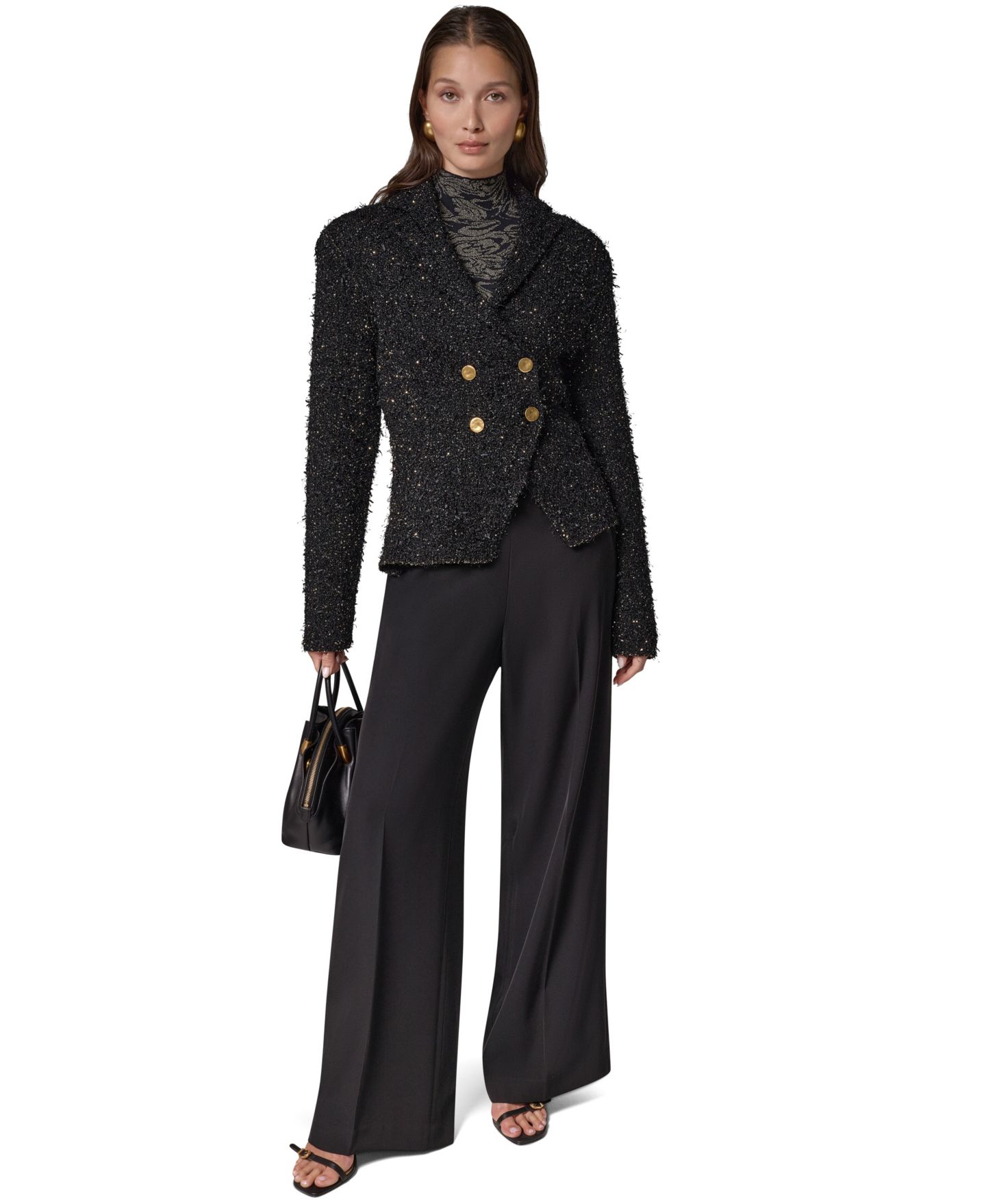 Женский двубортный блейзер Donna Karan New York для невысоких с подплечниками, цвет: Чёрный разноцветный — фото 5