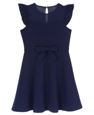 Girls' 4-16 Scuba Crepe Flutter-Sleeve Dress