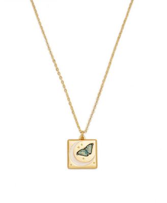 Butterfly and Moon Necklace in Gold