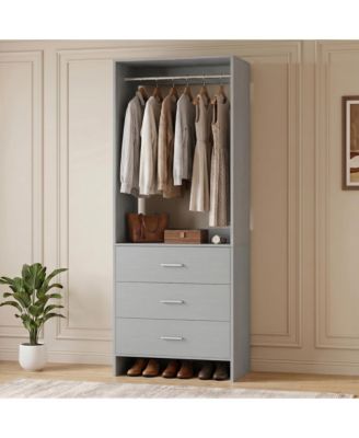 2Feet Closet Organizer with 3 Drawers, Small Closets Wardrobe with Hanging Rods