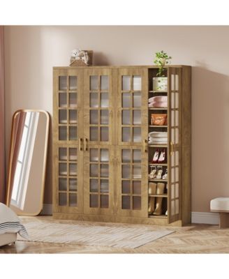 67'' Shoe Cabinet Set of 2 with Doors and Adjustable Shelves