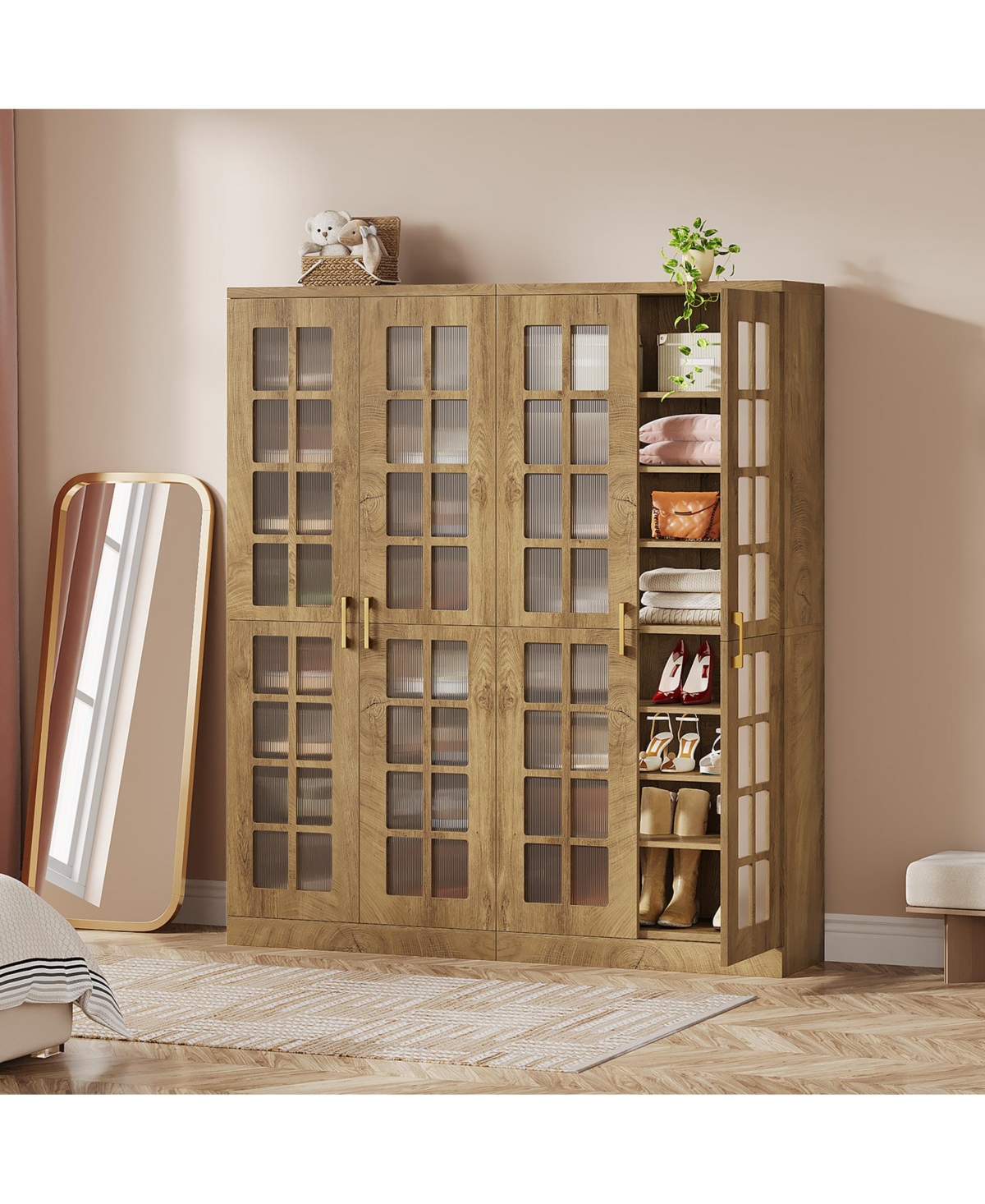 Tribesigns 67'' Shoe Cabinet Set of 2 with Doors and Adjustable Shelves