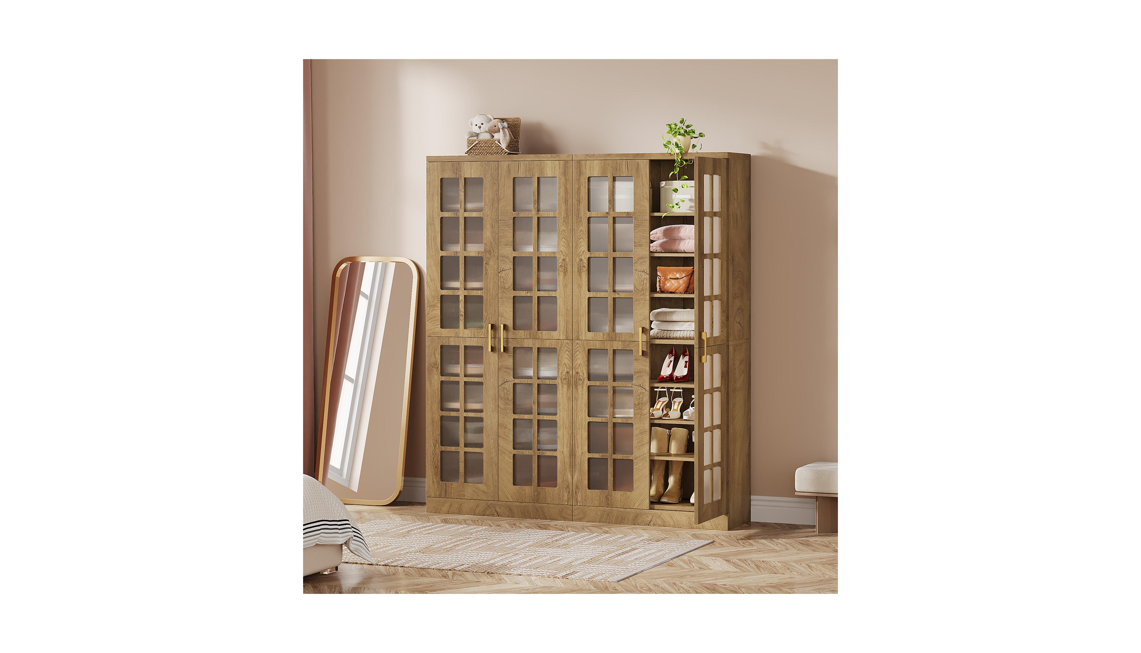 Tribesigns 67'' Shoe Cabinet Set of 2 with Doors and Adjustable Shelves