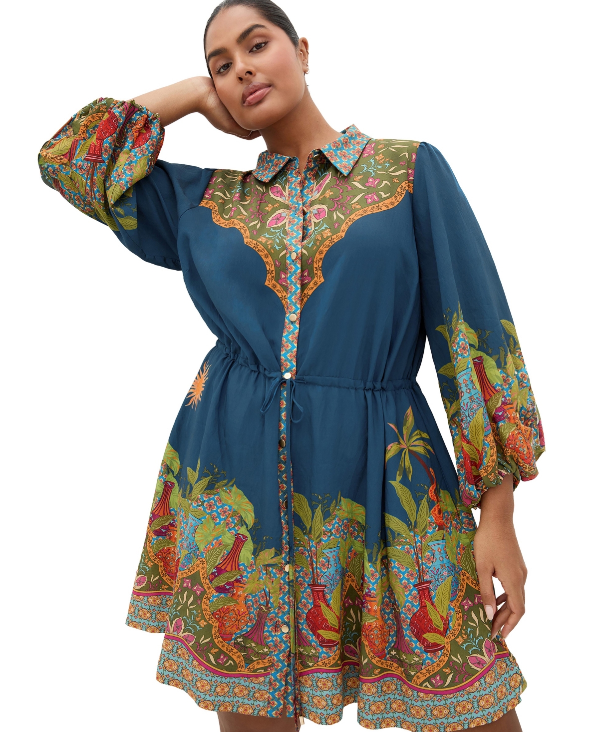 City Chic Plus Fools Paradise Print Collared Mini Dress