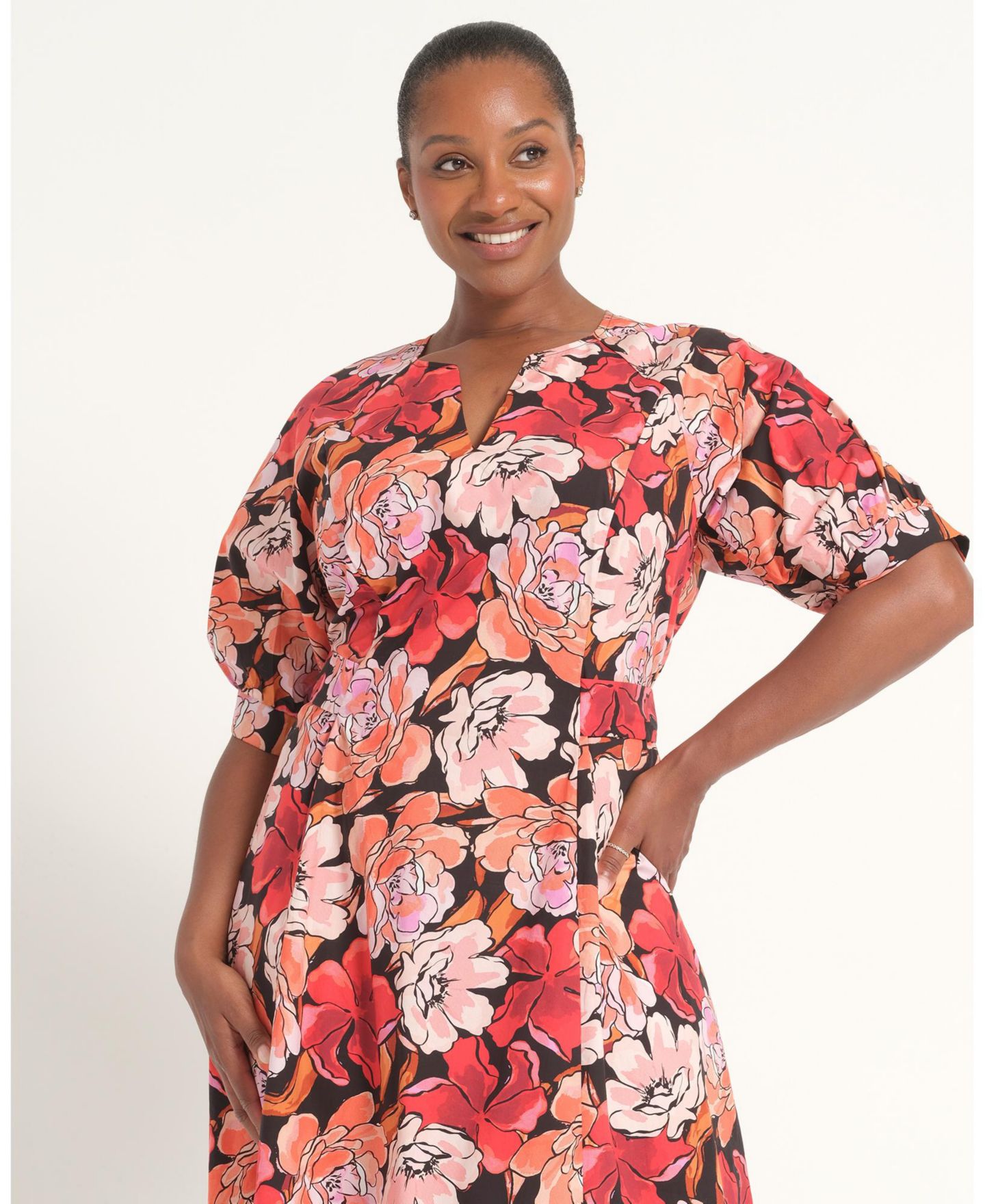 Женское платье ESTELLE Colette Floral Cotton Fit Flare Midi, цвет: Палисандровый — фото 5