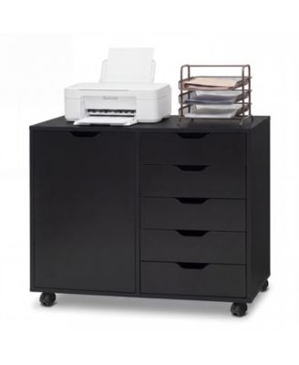 5 Drawer Storage Cabinet on Wheels with Door and Adjustable Shelf for Home Office