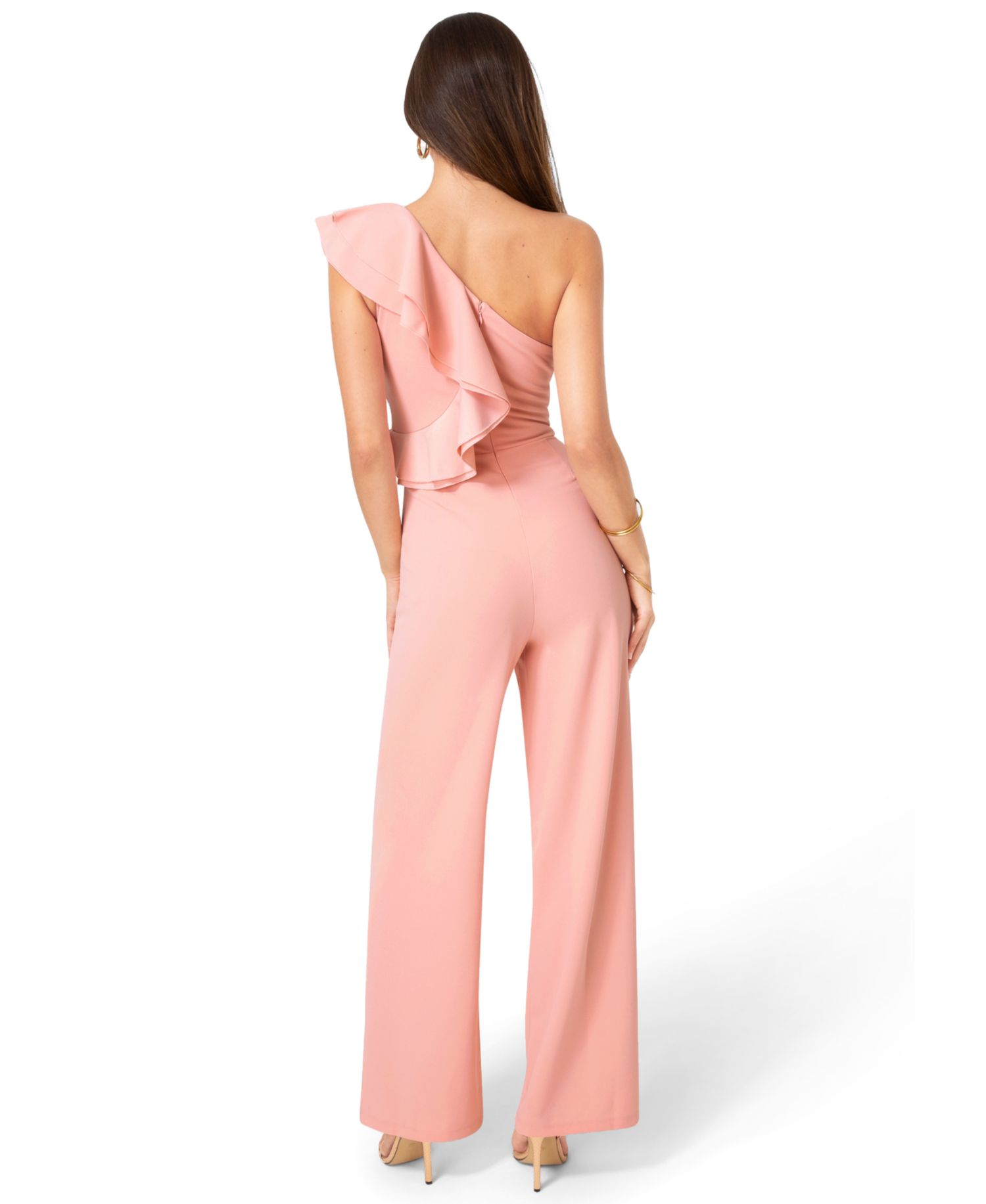 Women's Scuba Crepe Wide-Leg Ruffle-Sleeve Jumpsuit