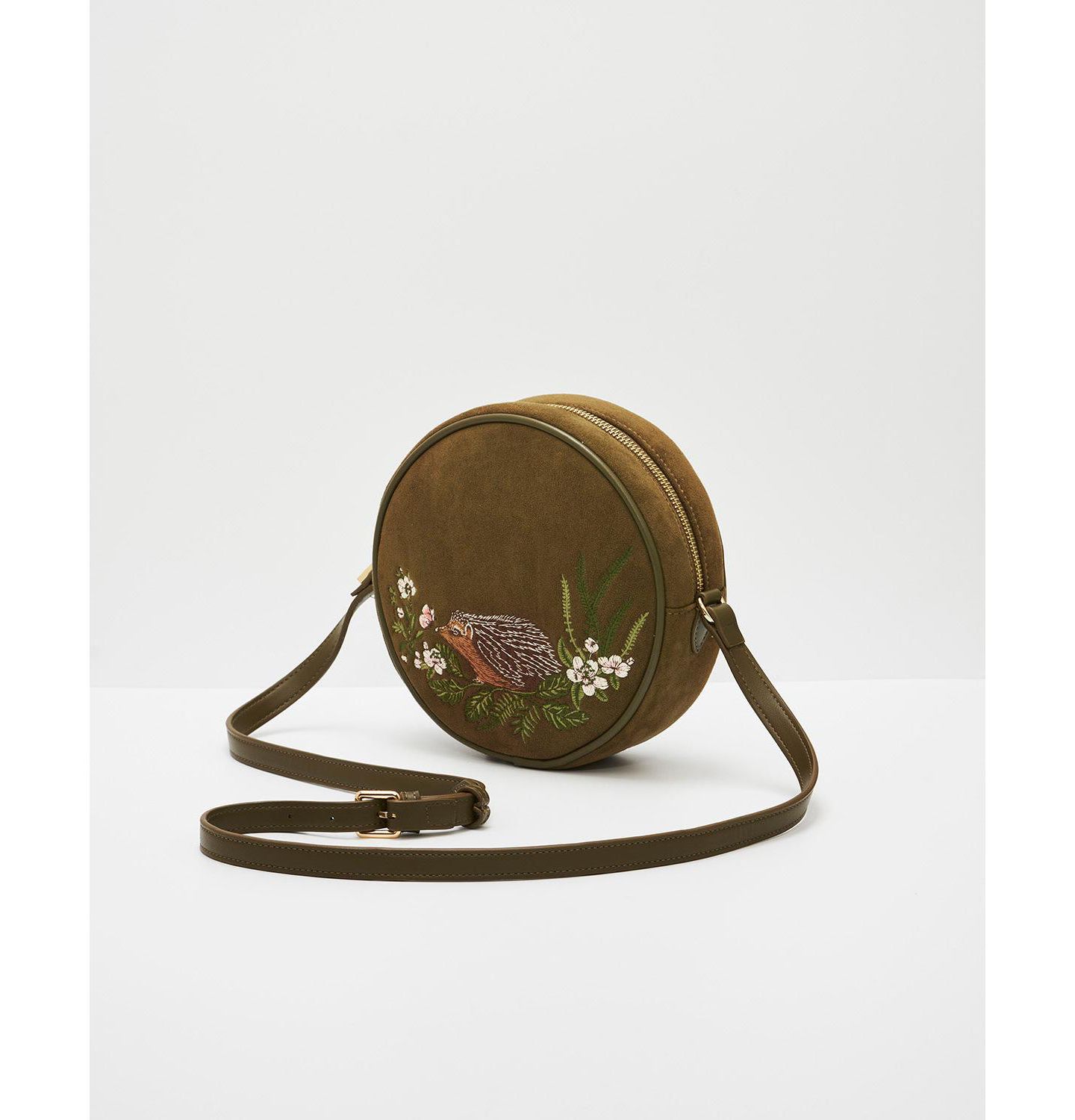 Женская сумка Fable England Chloe Hedgehog Embroidered Faux Suede Circle, цвет: Хаки — фото 8