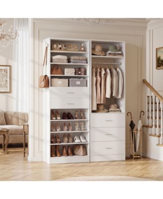 Closet Organizer Set with 5-Drawers and Shoes Rack, Wood Closet System