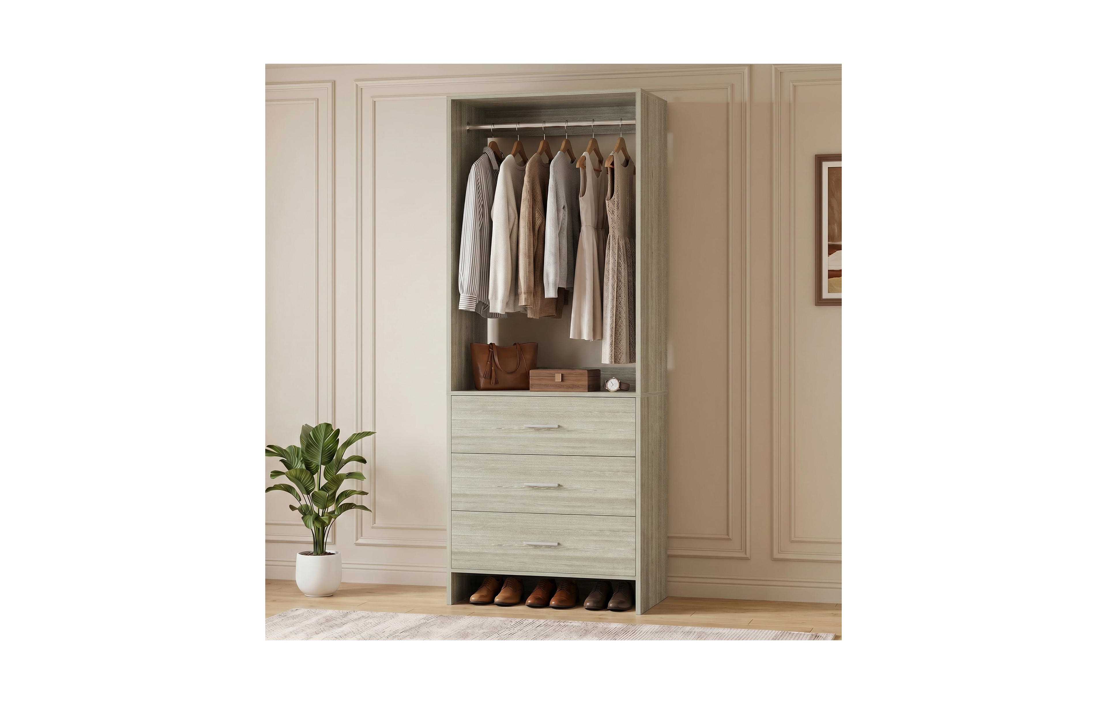 Aheaplus 2Feet Closet Organizer with 3 Drawers, Small Closets Wardrobe Hanging Rods
