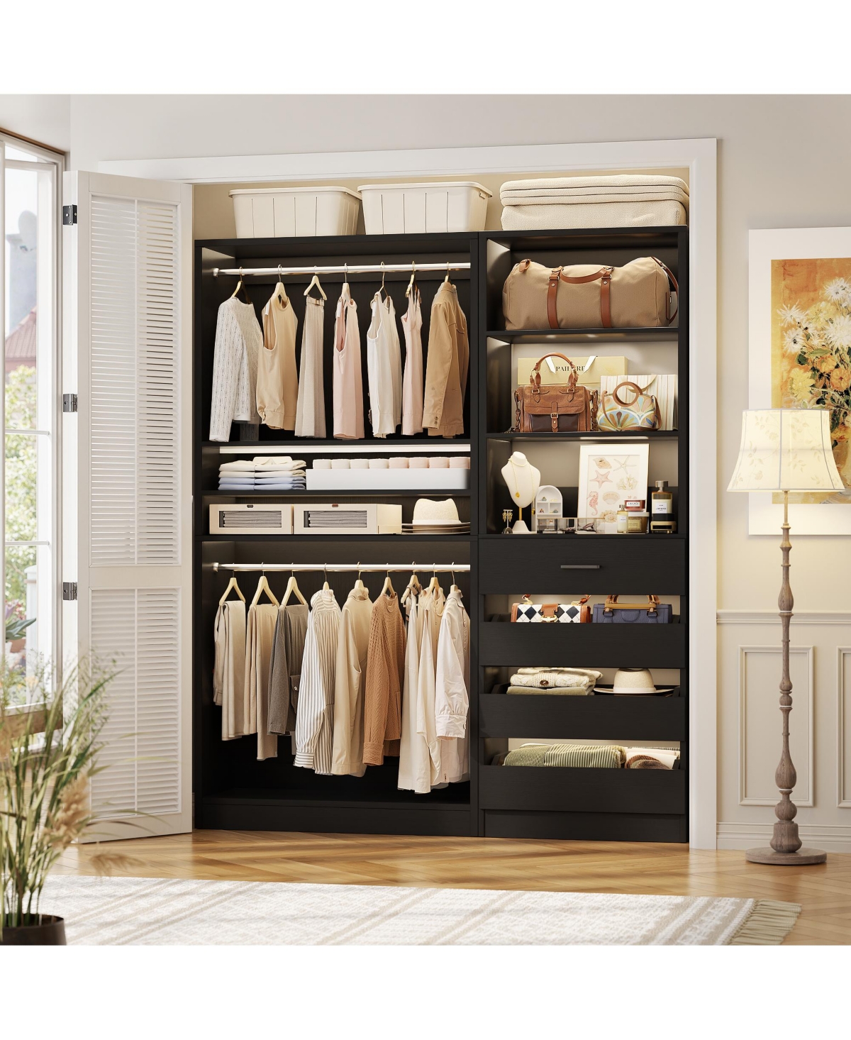 Aheaplus Heavy Duty Closet Organizers Set with 4-Drawers and Hanging Rods