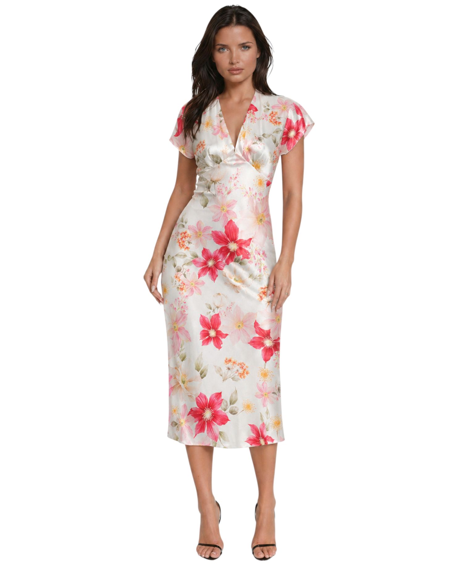 Women's Floral-Print V-Neck Short-Sleeve Maxi Dress