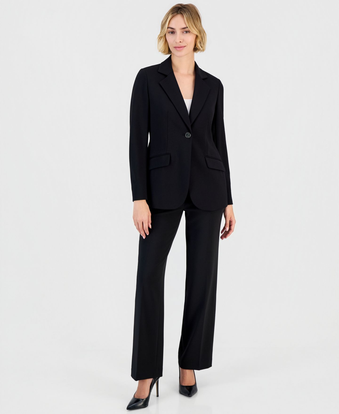 Женский комплект Anne Klein Wide-Leg Stretch Notched-Collar Jacket and Pants, 2-Piece Suit, цвет: Чёрный — фото 1