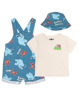 Baby Boys' T-Shirt and Shortalls Set with Bucket Hat