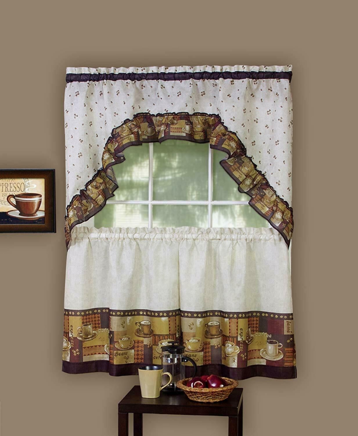 GoodGram Coffee Complete Kitchen Curtain Tier and Swag Set - 58 in. W x 36 L