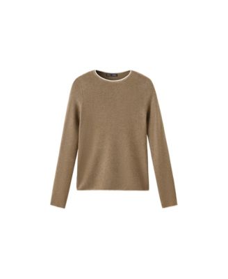 Women's Ribbed-Knit Contrast-Trim Crewneck Long-Sleeve Sweater