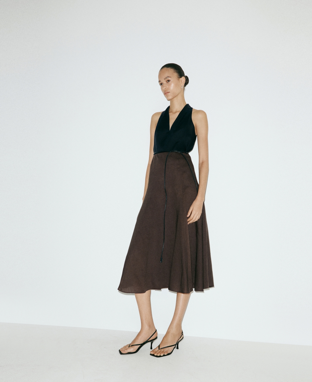 Mango Women's Bicolor A-Line Midi Sleeveless V-Neck Dress