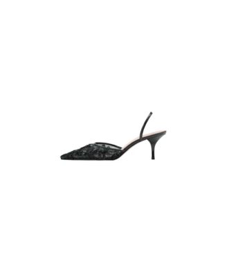 Women's Pointed-Toe Kitten-Heel Sequin-Embroidered Slingback Pumps