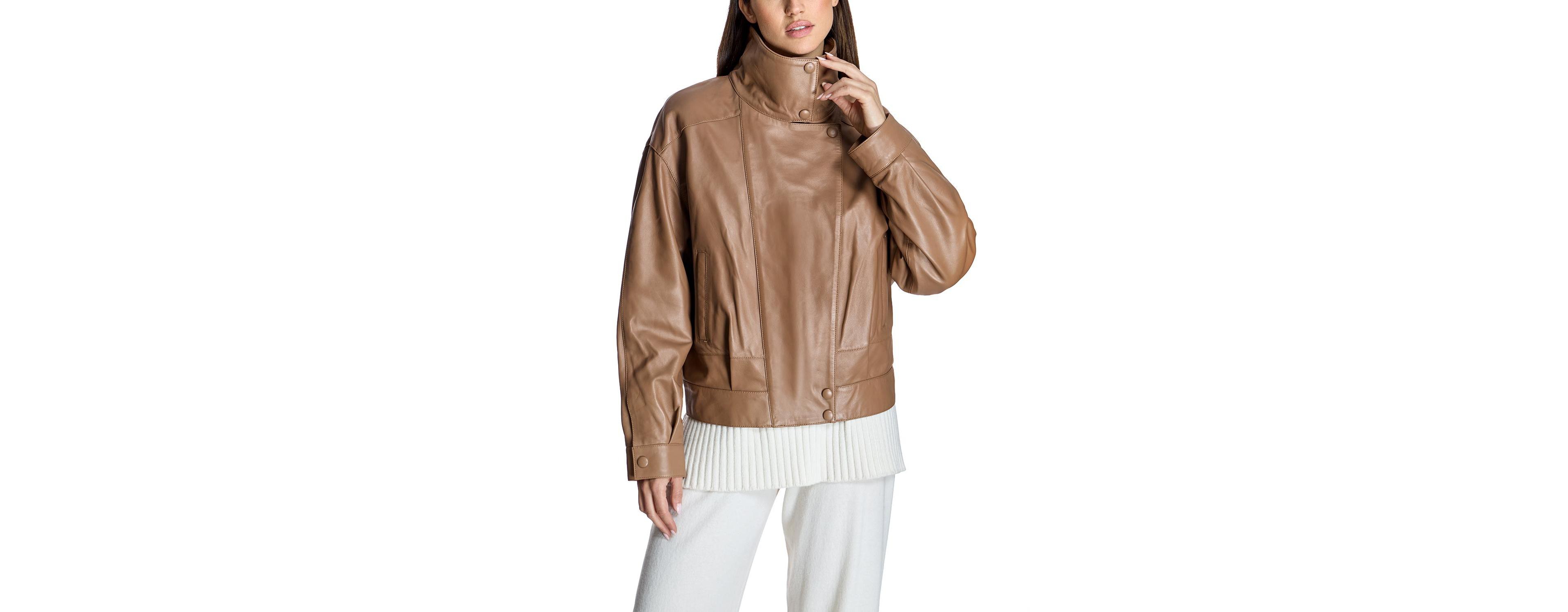 Julia & Stella by Maximilian Women's and Funnel neck Leather Jacket