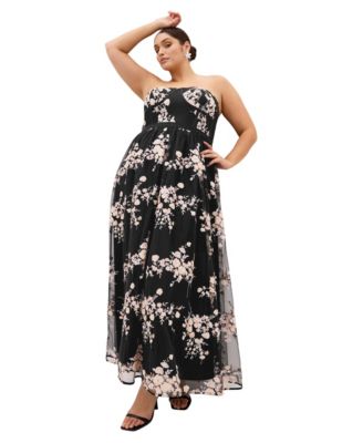 Plus Size Ambrosia Fit-and-Flare Embroidery Tulle Maxi Dress