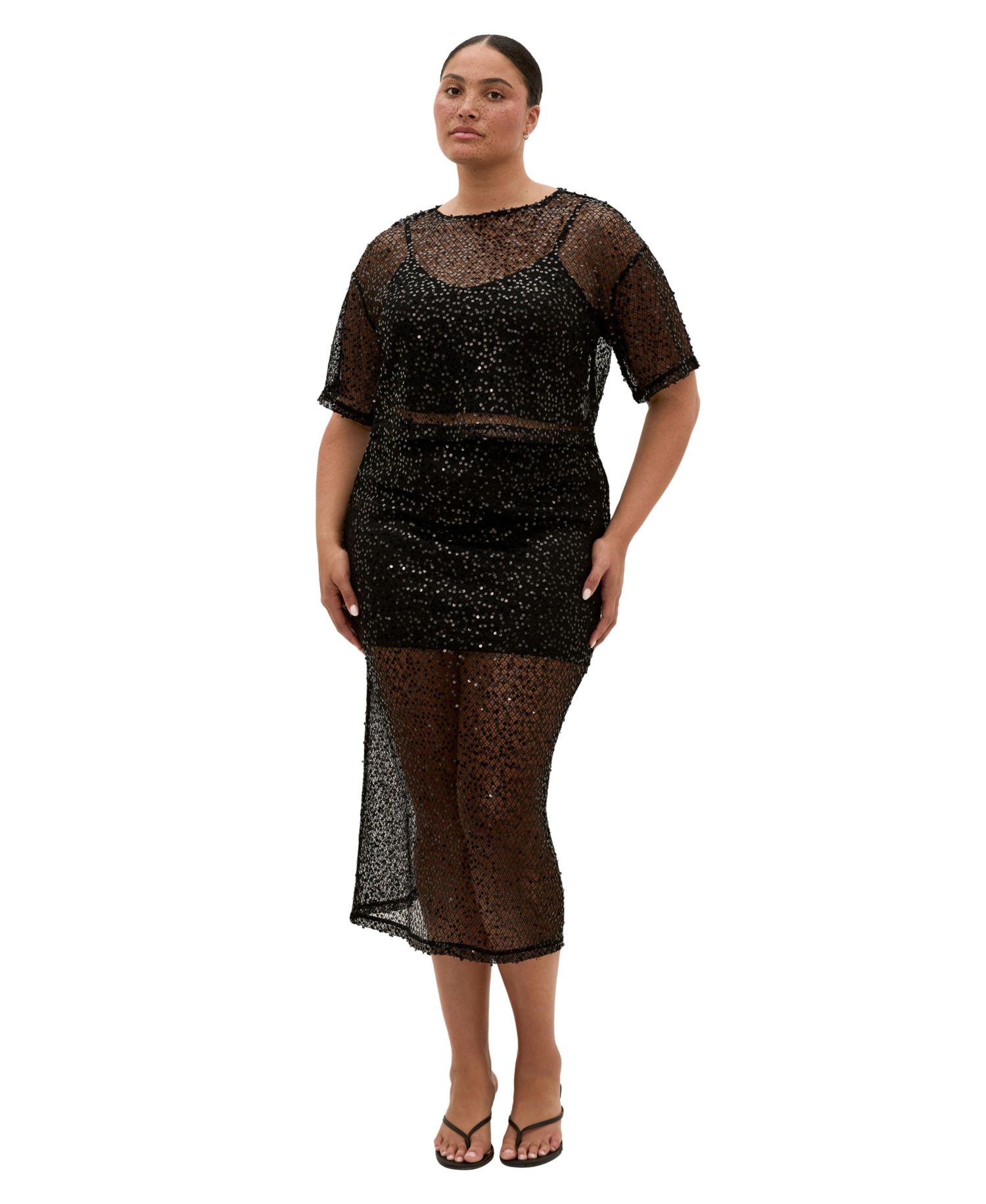 Plus Size Stardust Sequin Maxi Skirt