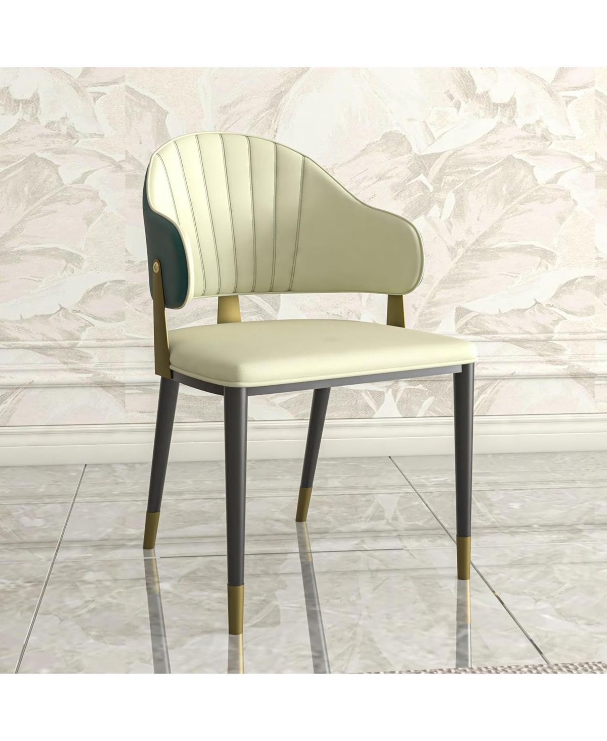 LeisureMod Aria Modern Dining Chair with Metal Legs Armless Upholstered Leather Accent Chair, Contemporary Side Chair for Dining and Kitchen