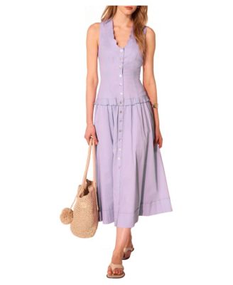 Women's Scalloped Sleeveless Drop-Waist Ramie Maxi Dress