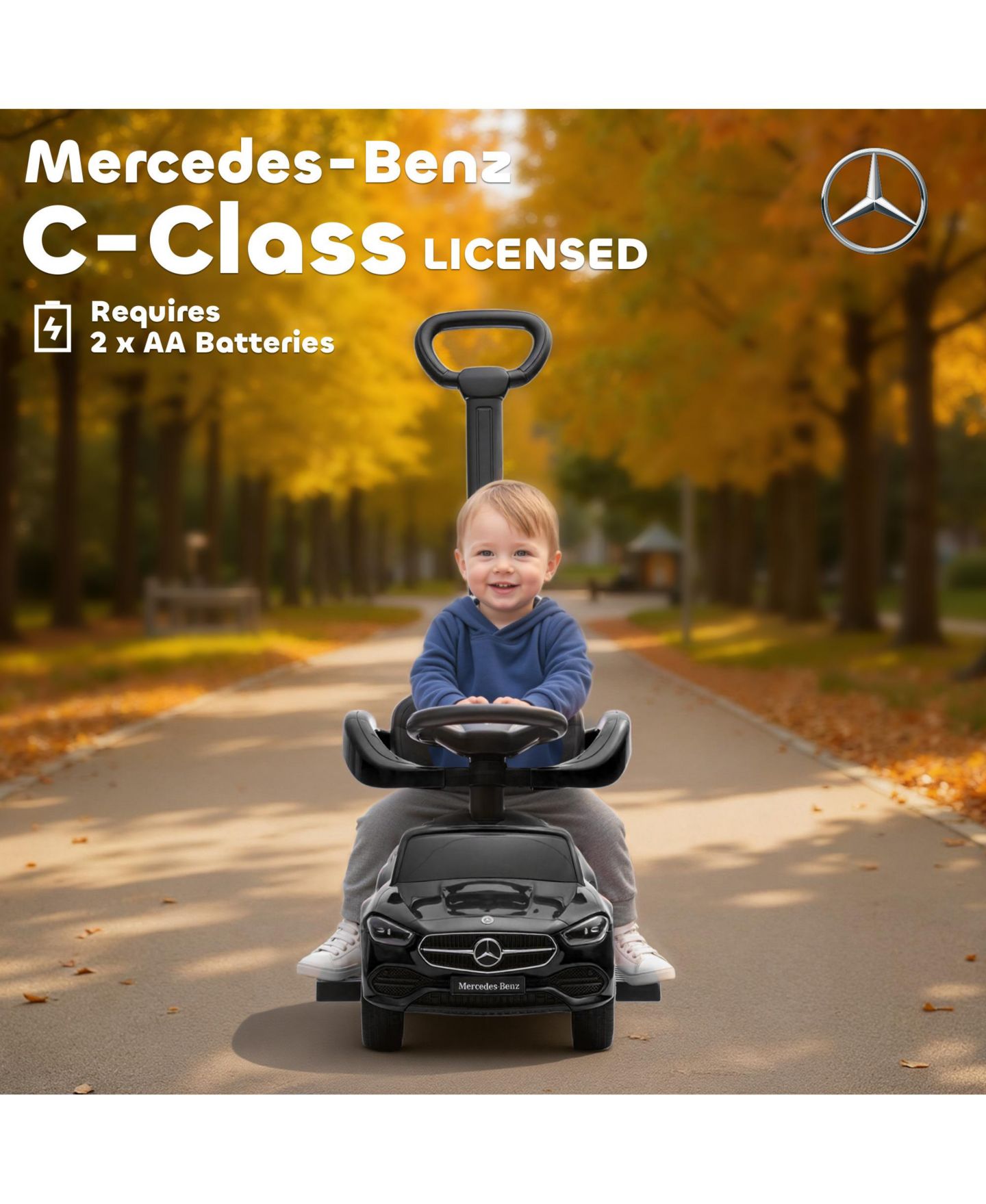Детская игрушка Qaba Mercedes-Benz C-Class 2-in-1 Ride-On Car with Under-Seat Storage, 55 lbs, Ages 1.5-3, цвет: Чёрный — фото 5