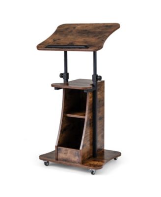 Mobile Podium Stand with Tilting Tabletop and Storage Compartments