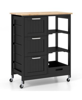 Rolling Kitchen Island Cart with 3 Drawers, Open Shelves and Casters