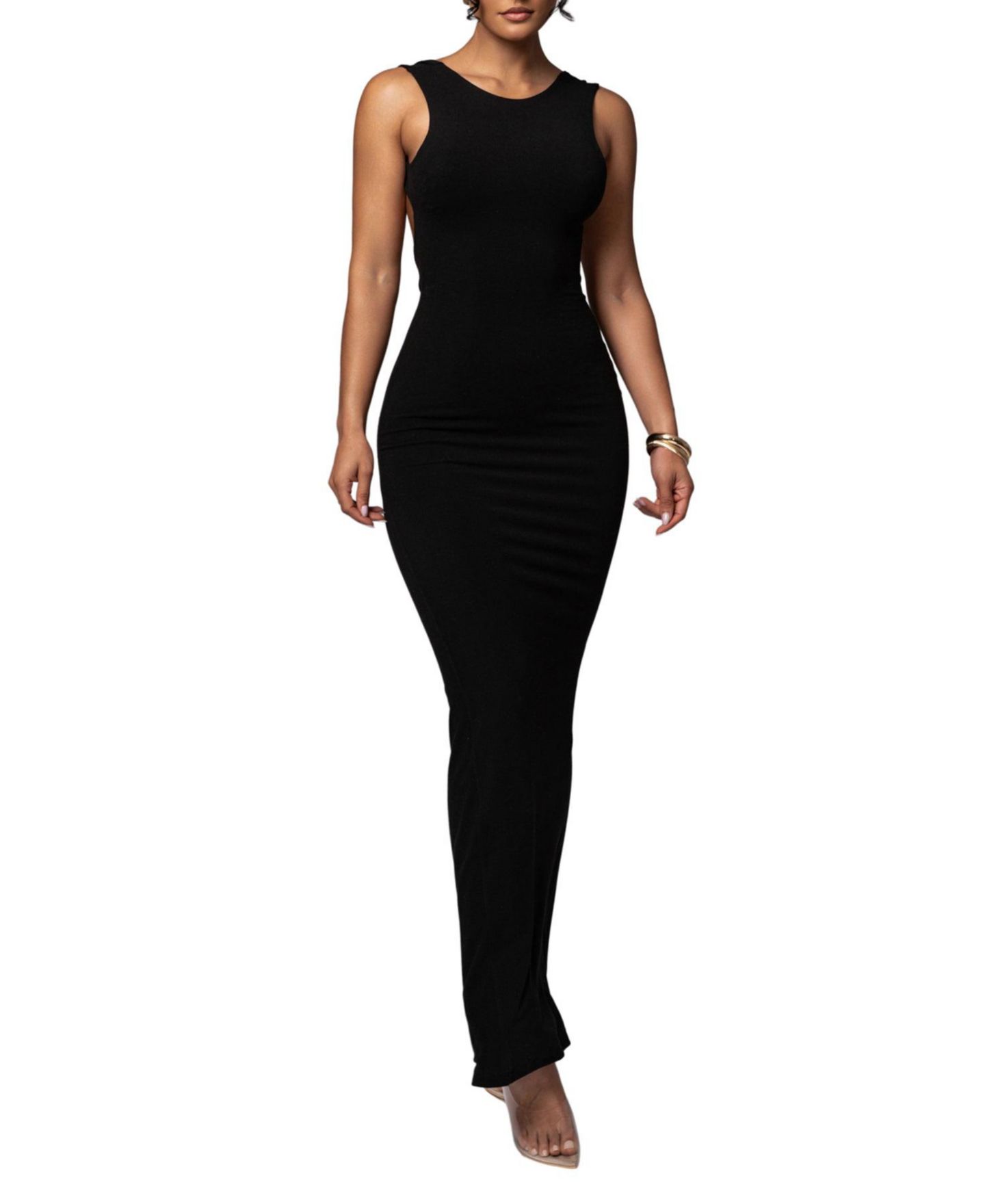 Женское платье JLUXLABEL Front and Center Open Back Ruched Maxi, цвет: Чёрный — фото 6