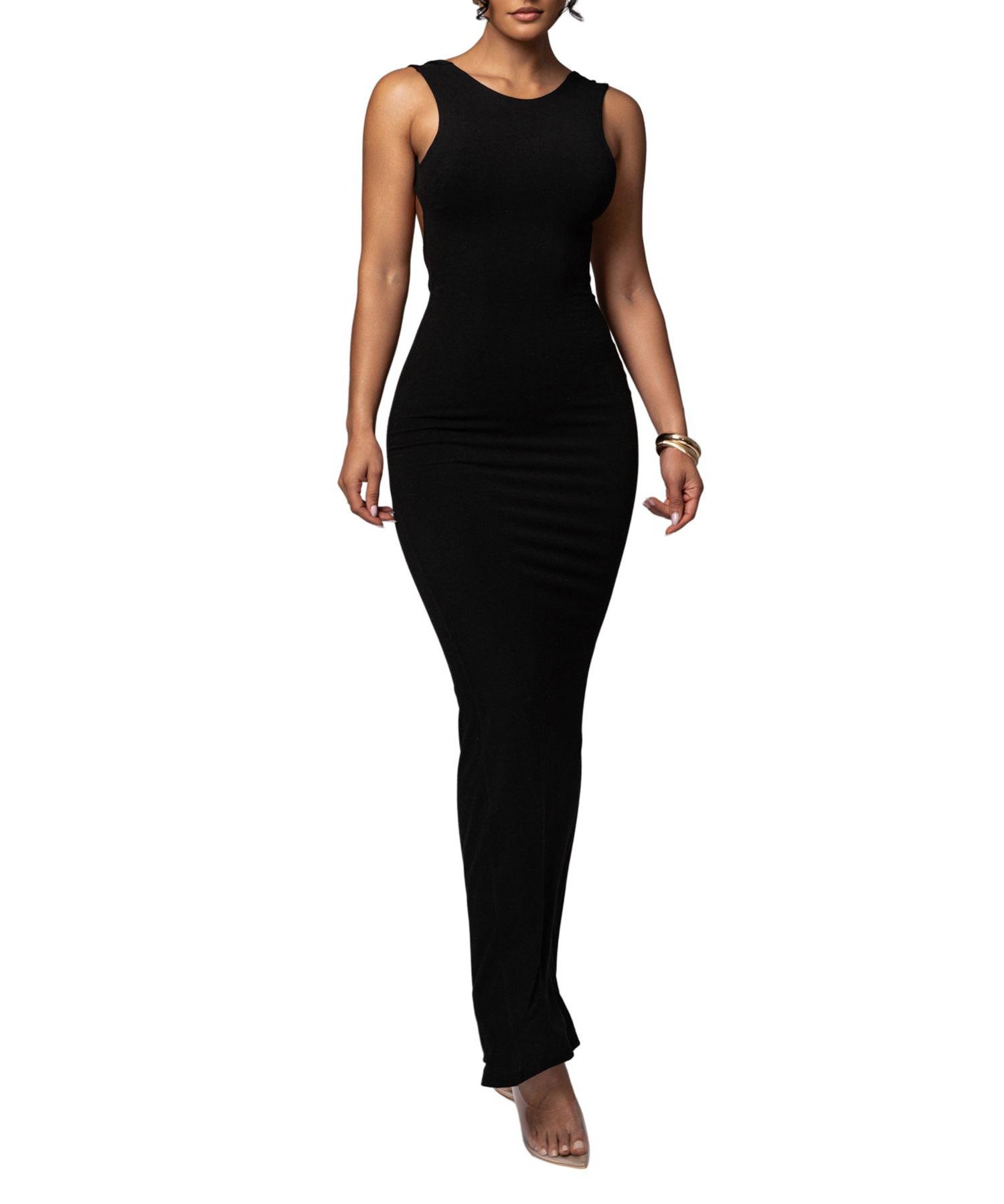 Women's Front and Center Open Back Ruched Maxi Dress