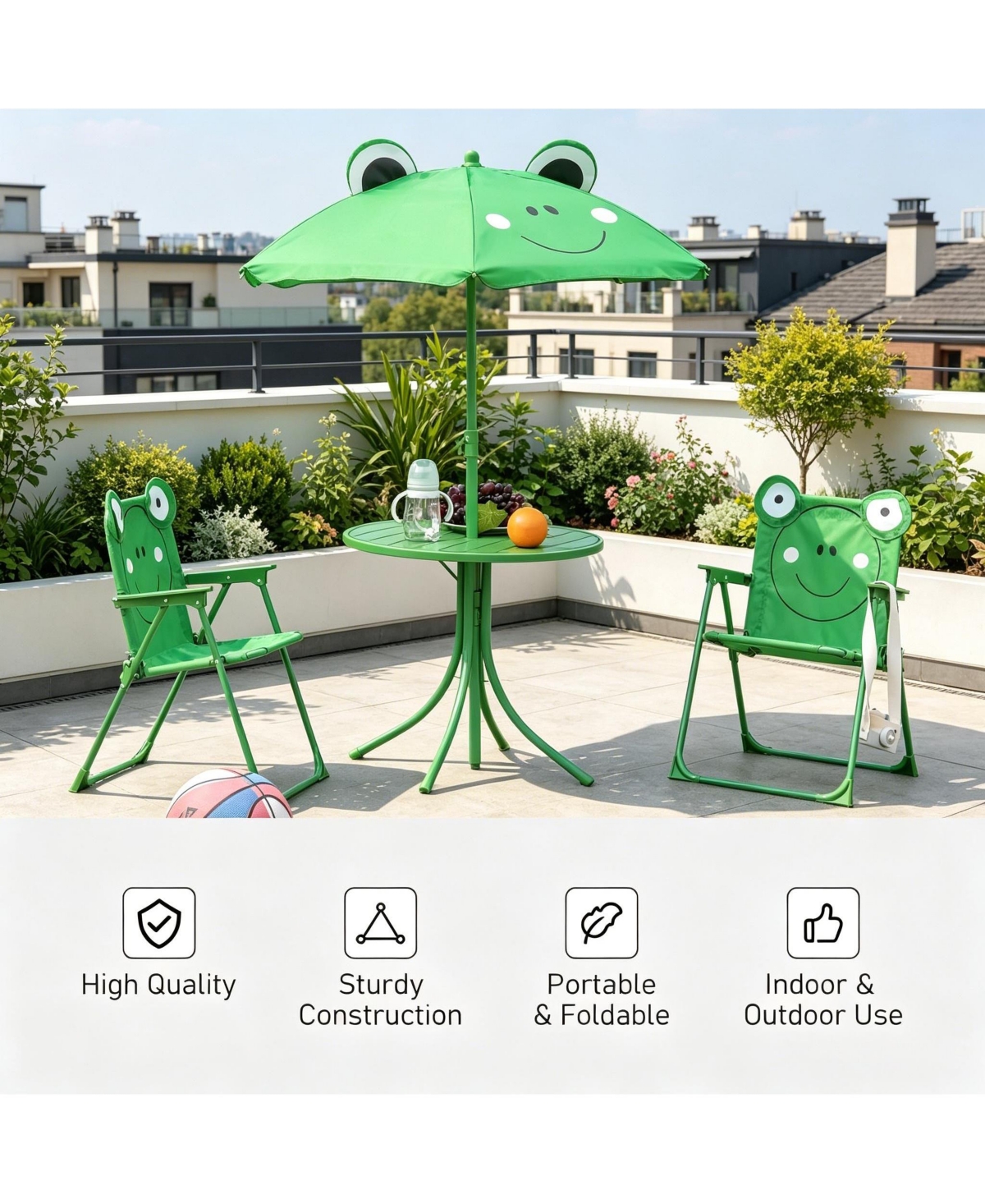 Mountaintop Kids Table and Chair Set, Outdoor Folding Garden Furniture, Picnic Table for Patio Backyard
