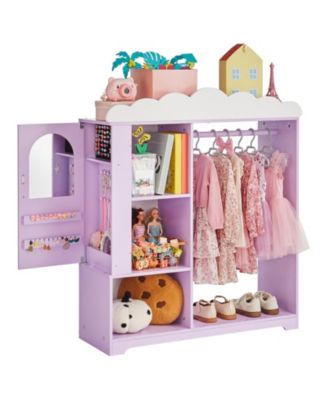 Kids Dress Up Storage Armoire with Jewelry Cabinet and Two Play Mirrors