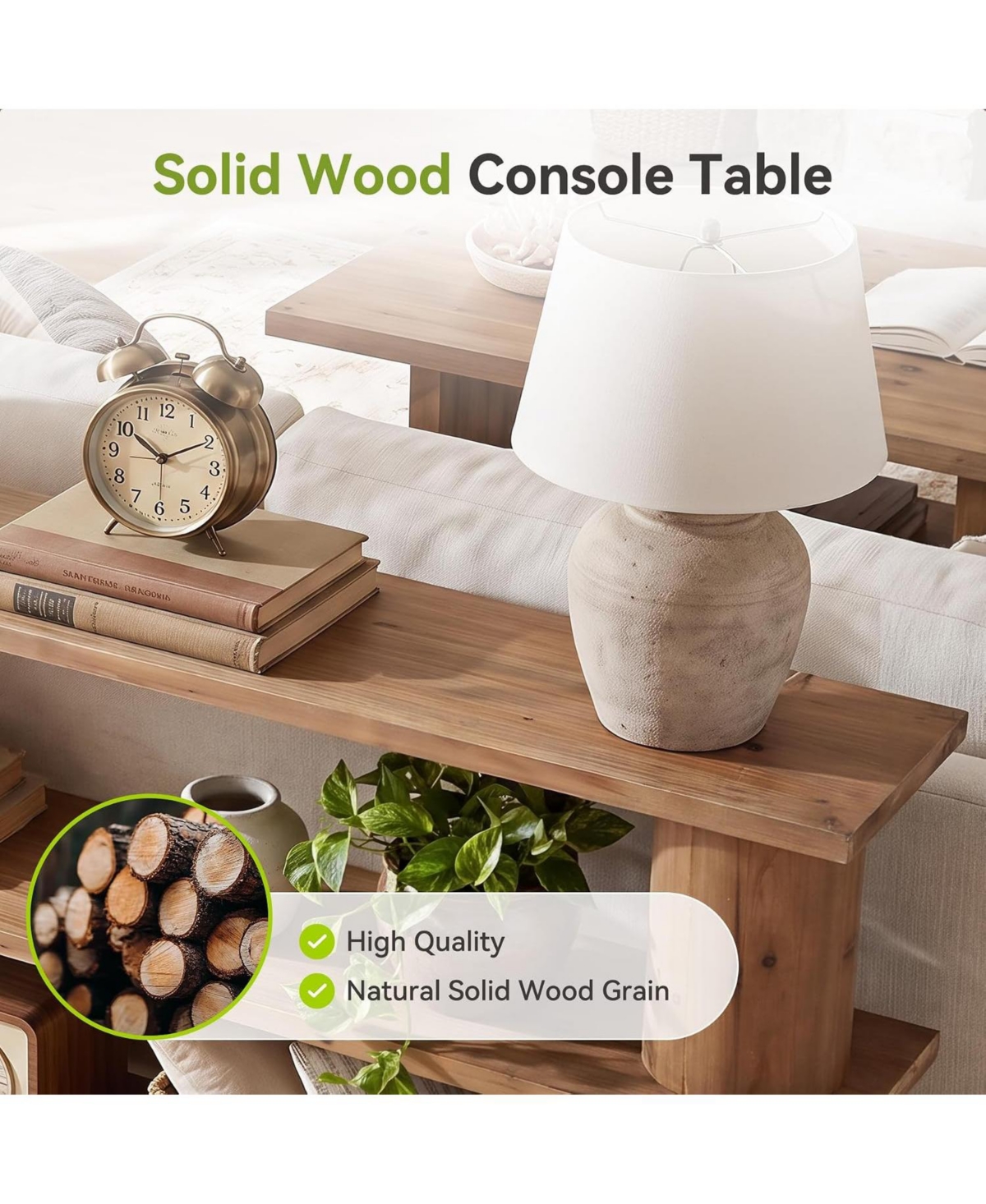 Tribesigns Solid Wood Console Table, 3-Tier Farmhouse Hallway Table